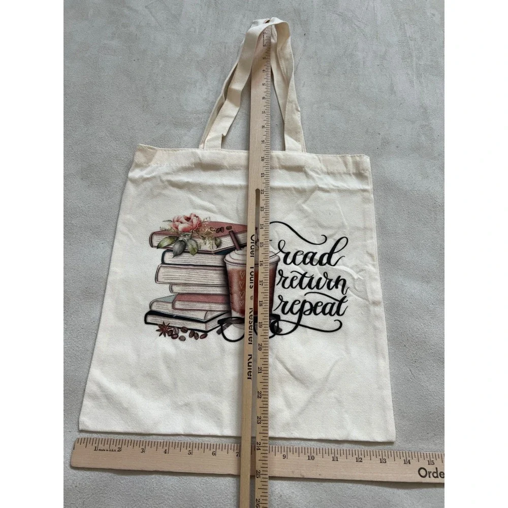 Read Return Repeat Canvas Tote Bag Book Lover Coffee Graphic Library Shopper